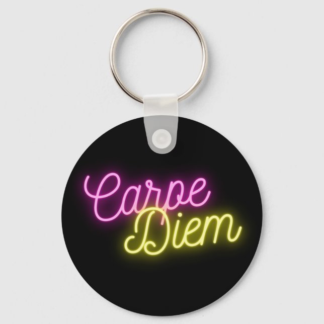 Neon Carpe Diem Word Art   Key Ring (Front)