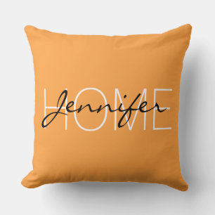 Neon carrot colour home monogram cushion