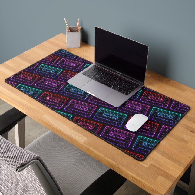 Neon Cassette Desk Mat – Red Pink (Office 2)