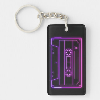 Neon Cassette Key Ring, Purple Pink Vaporwave Key Ring