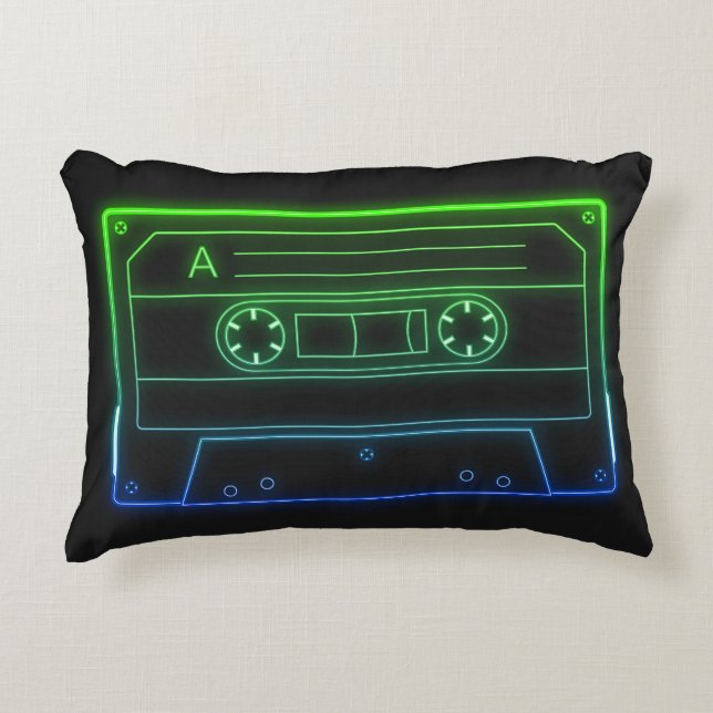 Neon Cassette Tape Retro Aesthetic Throw Pillow (Front)