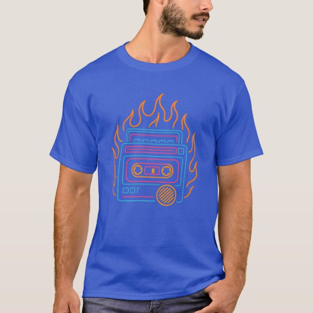 Neon Cassetteapes with Flames Design girl T-Shirt (Front)