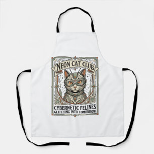 Neon Cat Club Cat Cyberpunk Vintage Vector Art Shi Apron
