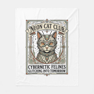 Neon Cat Club Cat Cyberpunk Vintage Vector Art Shi Fleece Blanket