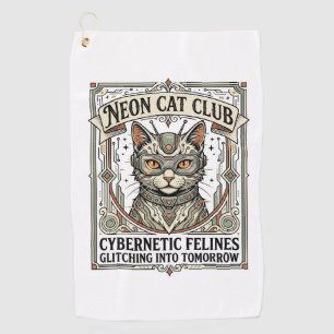 Neon Cat Club Cat Cyberpunk Vintage Vector Art Shi Golf Towel