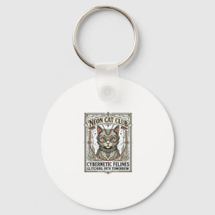 Neon Cat Club Cat Cyberpunk Vintage Vector Art Shi Key Ring