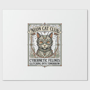 Neon Cat Club Cat Cyberpunk Vintage Vector Art Shi Wrapping Paper