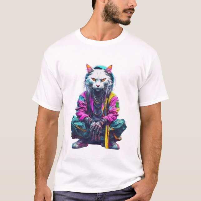 Neon Cat: Cyberpunk Streetwear T-Shirt (Front)