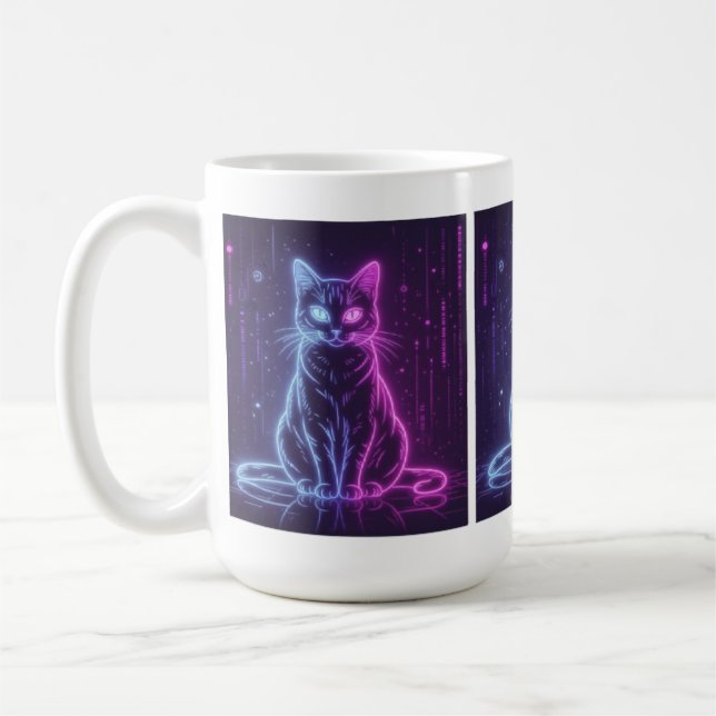 **Neon Cat Design – Glowing Futuristic Feline Art* Coffee Mug (Left)
