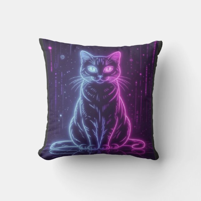 **Neon Cat Design – Glowing Futuristic Feline Art* Cushion (Front)