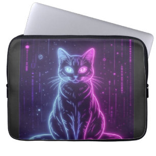 **Neon Cat Design – Glowing Futuristic Feline Art* Laptop Sleeve