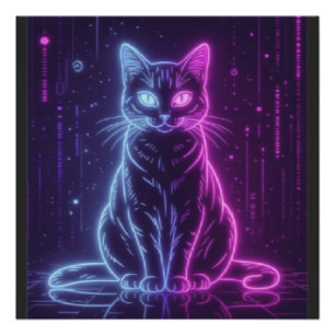 **Neon Cat Design – Glowing Futuristic Feline Art* Poster