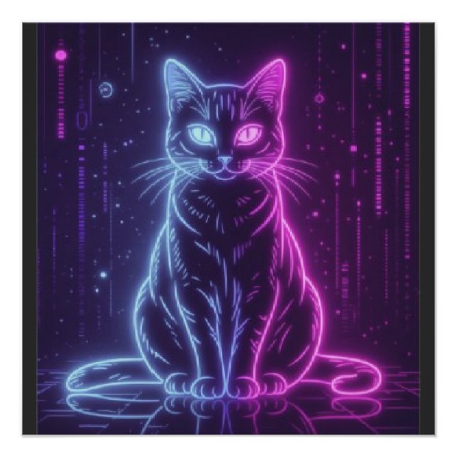 **Neon Cat Design – Glowing Futuristic Feline Art* Poster (Front)