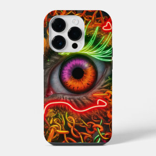 Neon Cat Eye Artwork: Vibrant Colours, Patterns iPhone 14 Pro Case