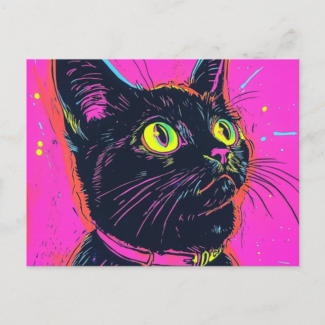 Neon cat greeting card (Front)