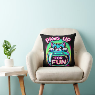 Neon Cat in Fishbowl Fun Cushion