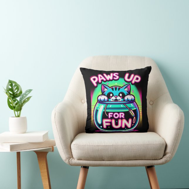 Neon Cat in Fishbowl Fun Cushion (Chair)