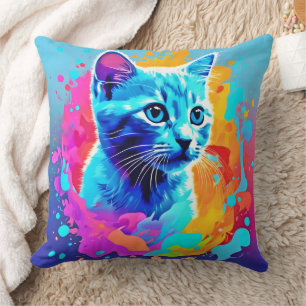 Neon Cat in Splatter Cushion
