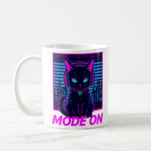 Neon Cat Mode ON – Cyberpunk Gamer Cat Coffee Mug