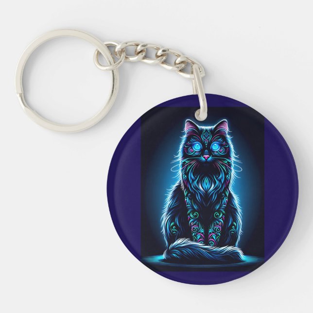 Neon Cat Vivid Background-97948 Key Ring (Front)