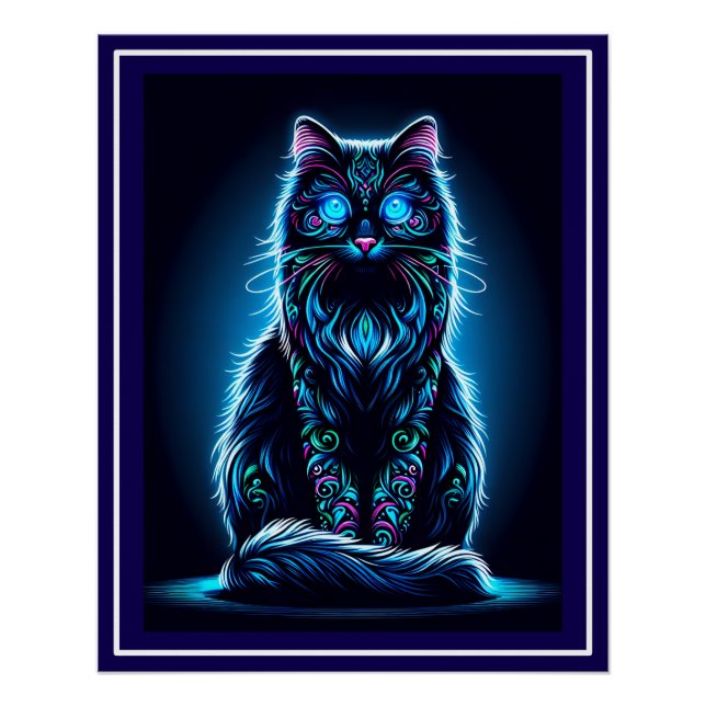 Neon Cat Vivid Background-97948 Poster (Front)