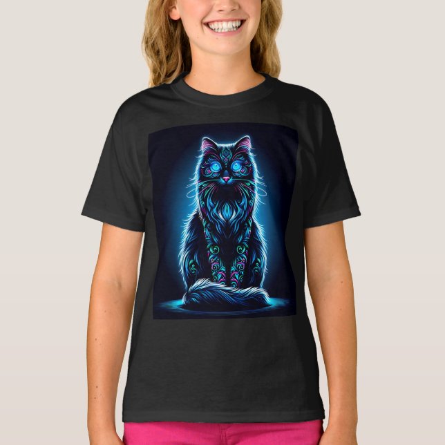 Neon Cat Vivid Background-97948 T-Shirt (Front)