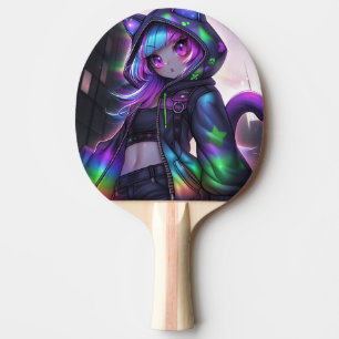 Neon Catgirl Table Tennis Vibes Ping Pong Paddle