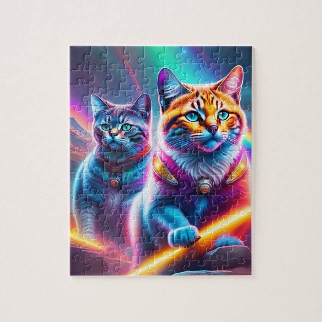 Neon Cats With Lasers Rainbow Colours Cats Jigsaw Puzzle (Vertical)