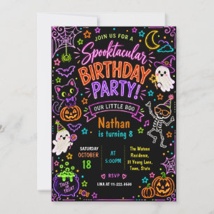 Neon Chalk Halloween Birthday Party Invitation