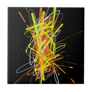 Neon Chaos Abstract Energy Explosion Ceramic Tile