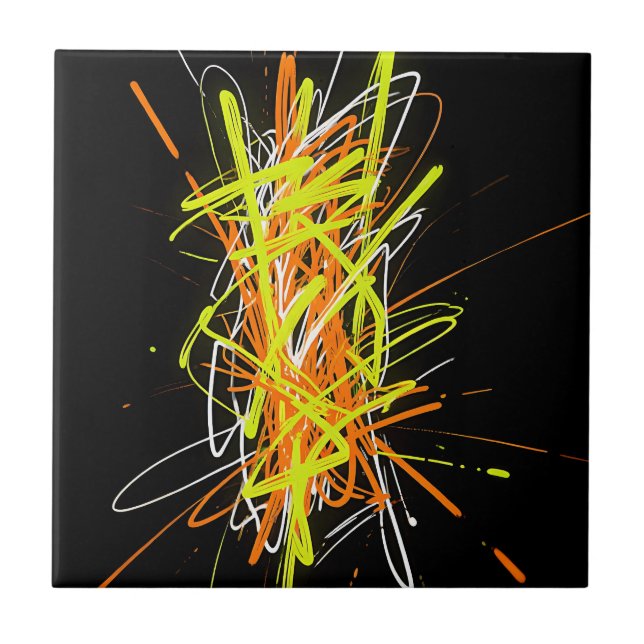 Neon Chaos Abstract Energy Explosion Ceramic Tile (Front)