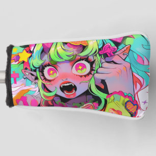 Neon Chaos Demon Girl Expression Golf Head Cover
