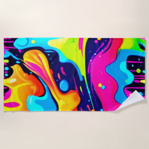 Neon Chaos Liquid Colour Explosion Beach Towel