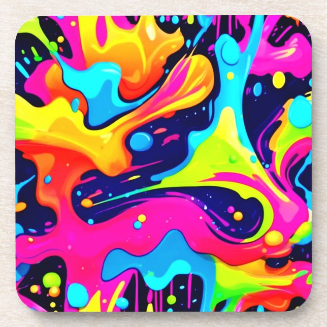 Neon Chaos Liquid Colour Explosion Coaster (Front)