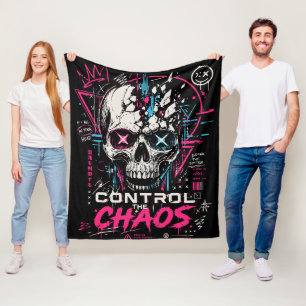 Neon Chaos Skull Aesthetic Fleece Blanket