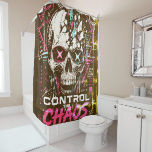 Neon Chaos Skull Shower Curtain
