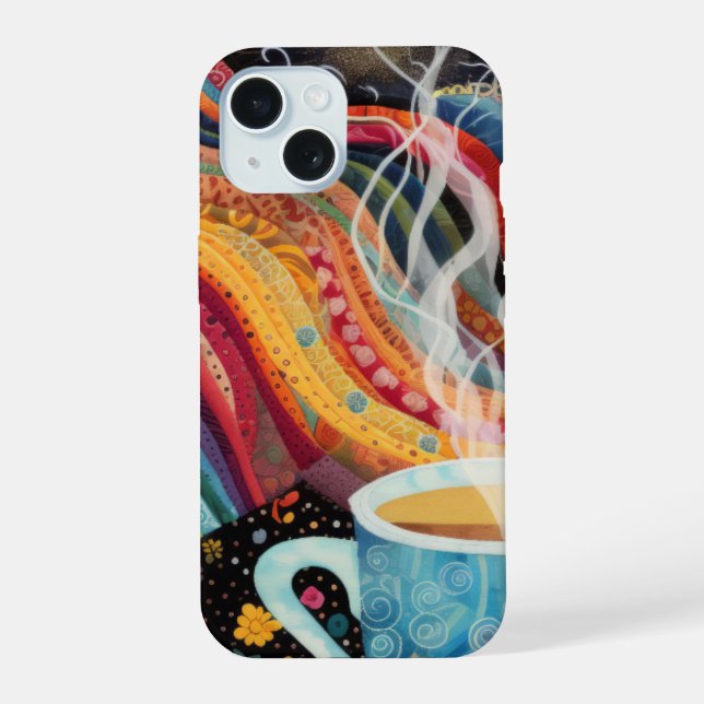 Neon Charlie Chameleon, Textile Rainforest Collage iPhone 15 Case (Back)