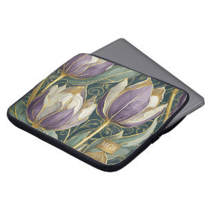 Neon Charlie Chameleon, Textile Rainforest Collage Laptop Sleeve