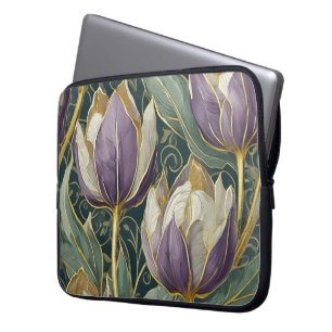 Neon Charlie Chameleon, Textile Rainforest Collage Laptop Sleeve