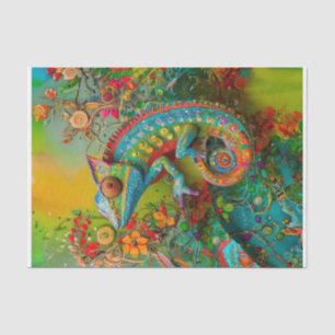 Neon Charlie Chameleon, Textile Rainforest Collage Tissue Paper