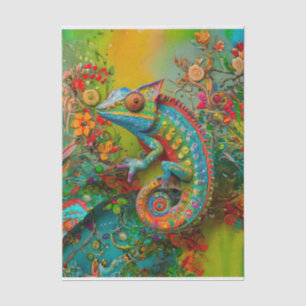Neon Charlie Chameleon, Textile Rainforest Collage Tissue Paper