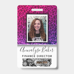Neon Cheetah Glitter Employee Nurse Photo Name ID Badge