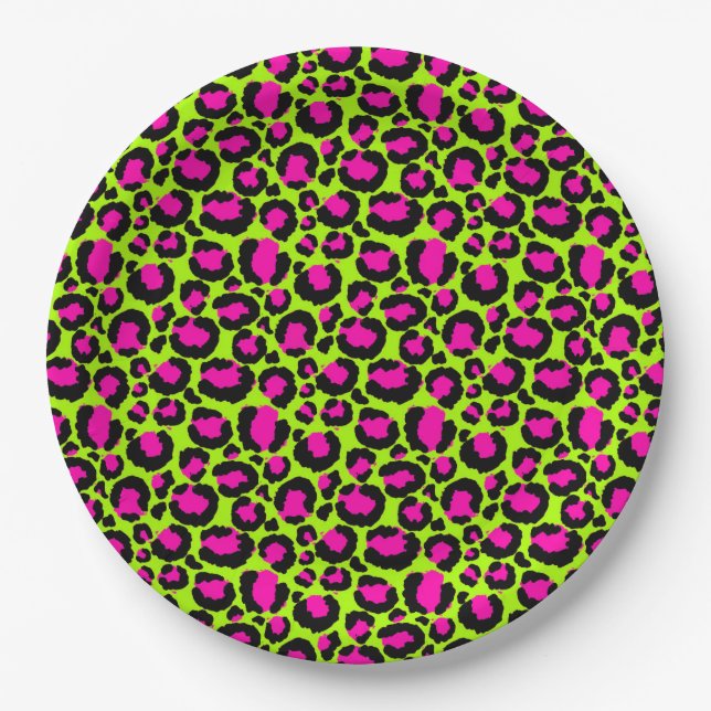 Neon Cheetah Pattern, Boys Girls & Kids, Leopard Paper Plate (Front)