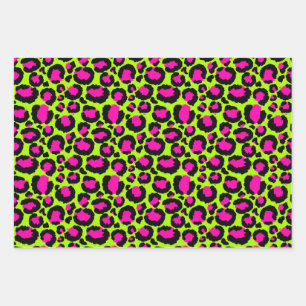 Neon Cheetah Pattern, Boys Girls & Kids, Leopard Wrapping Paper Sheet
