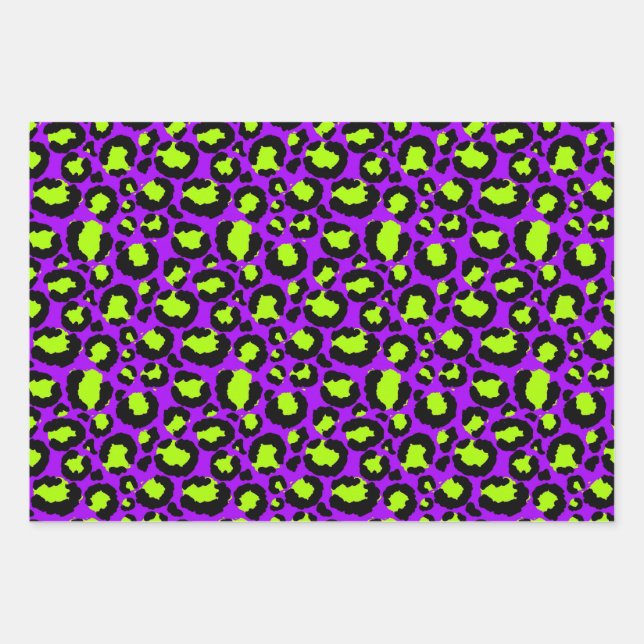 Neon Cheetah Pattern, Boys Girls & Kids, Leopard Wrapping Paper Sheet (Front)