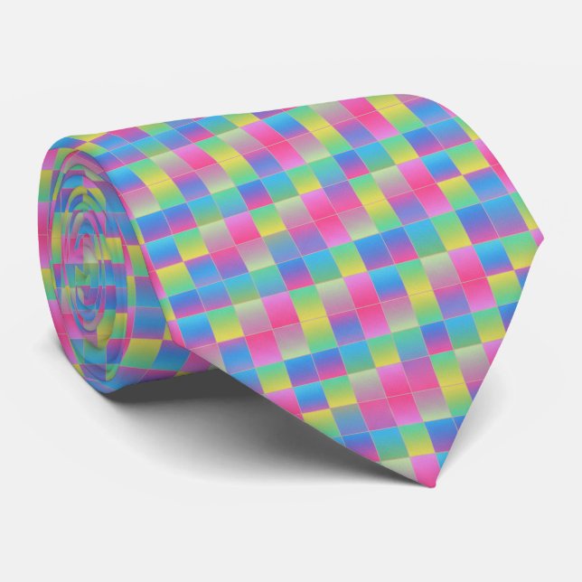 Neon Chequerboard Pattern Tie (Rolled)
