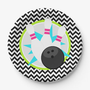 Neon Chevron Bowling Paper Plates