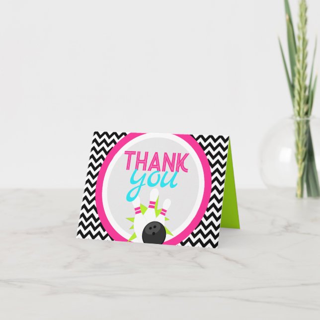 Neon Chevron Bowling Thank You Cards (Front)