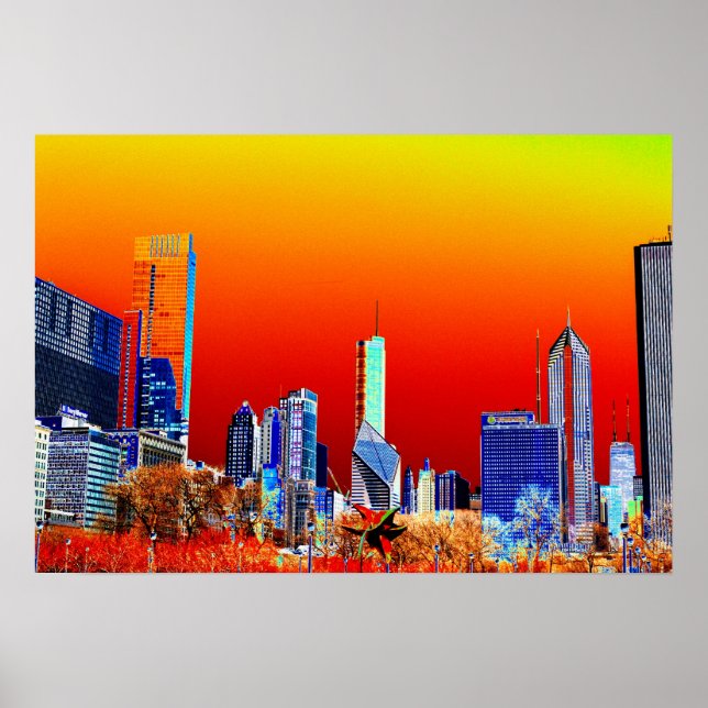 Neon Chicago Skyline Fine Art Poster (Front)