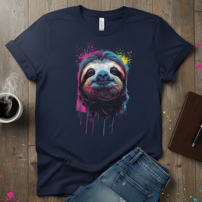 Neon Chill — Colour Splash Sloth, Artistic Animal T-Shirt (Creator Uploaded)